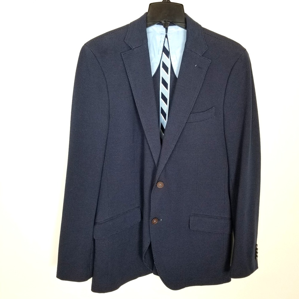 El Ganso Men Unstructured Blazer Jacket  US 42 Blue Printed‎ Cotton Blend Preppy